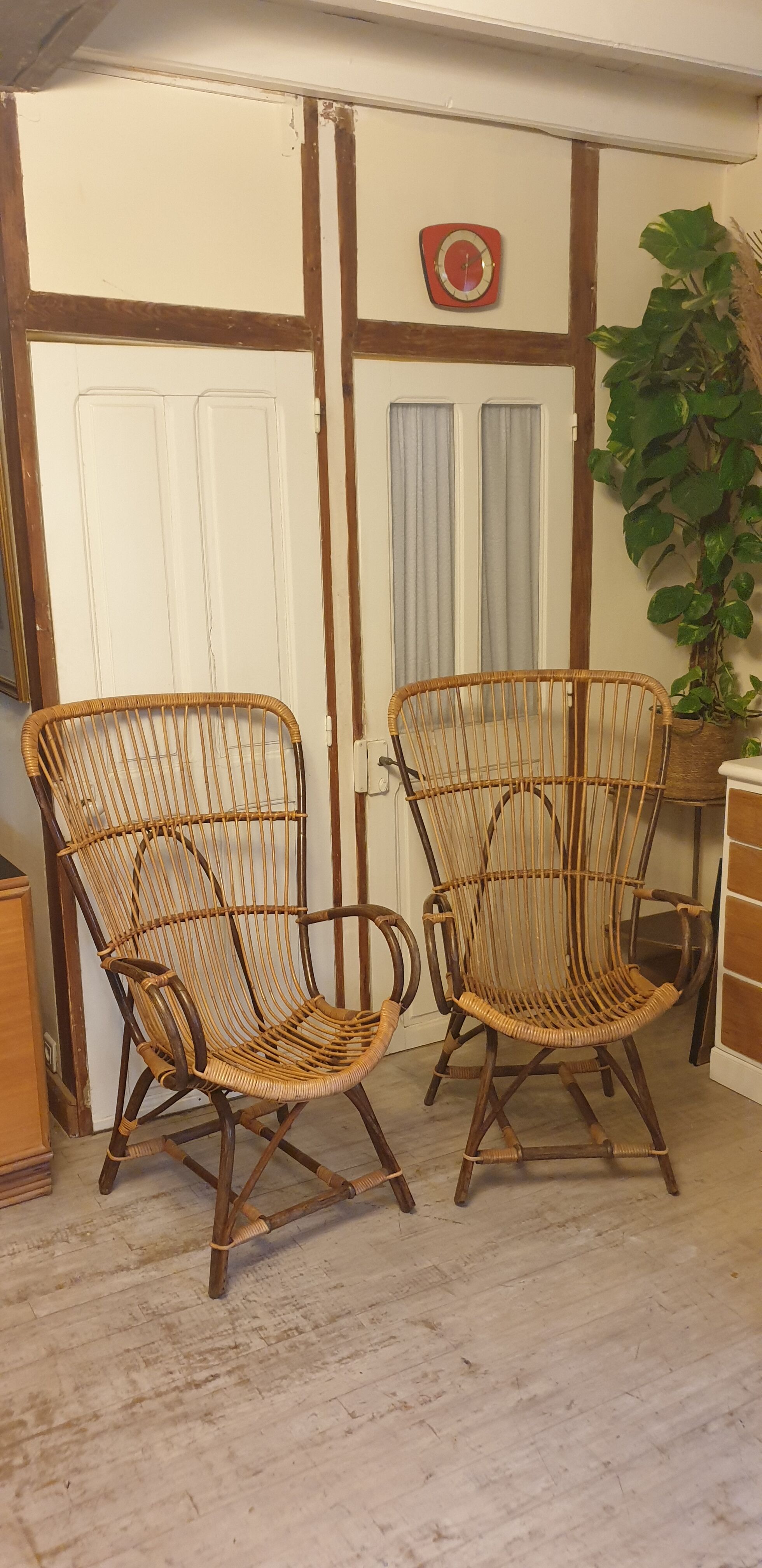Pair of rattan armchairs