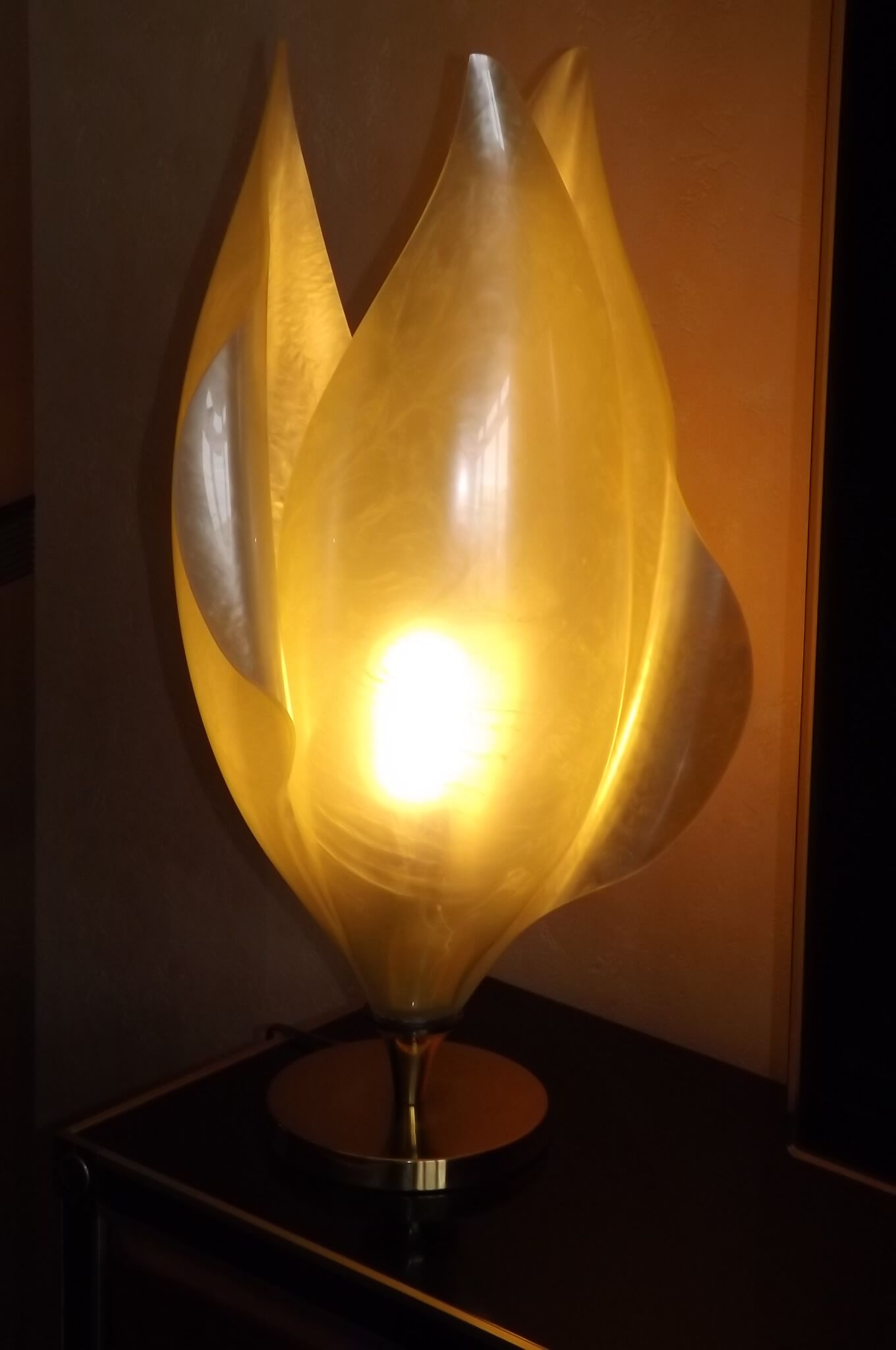 Floral lamp brass flower Laurent Rougier 1970