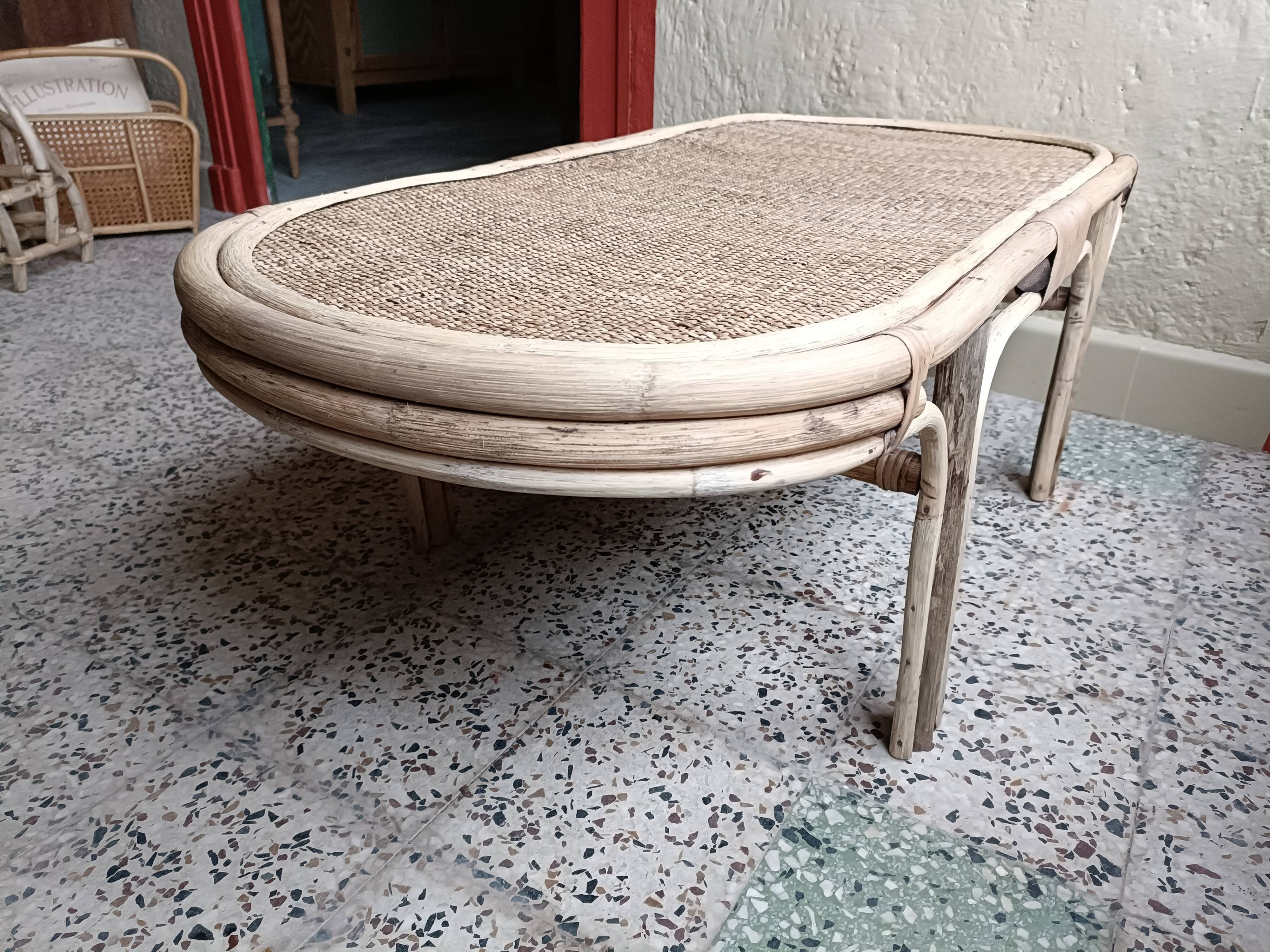 Refurbished rattan coffee table