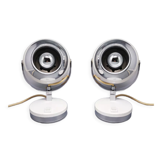 1970s pair of white eyeball table lamps by Veneta Lumi. made in Italy