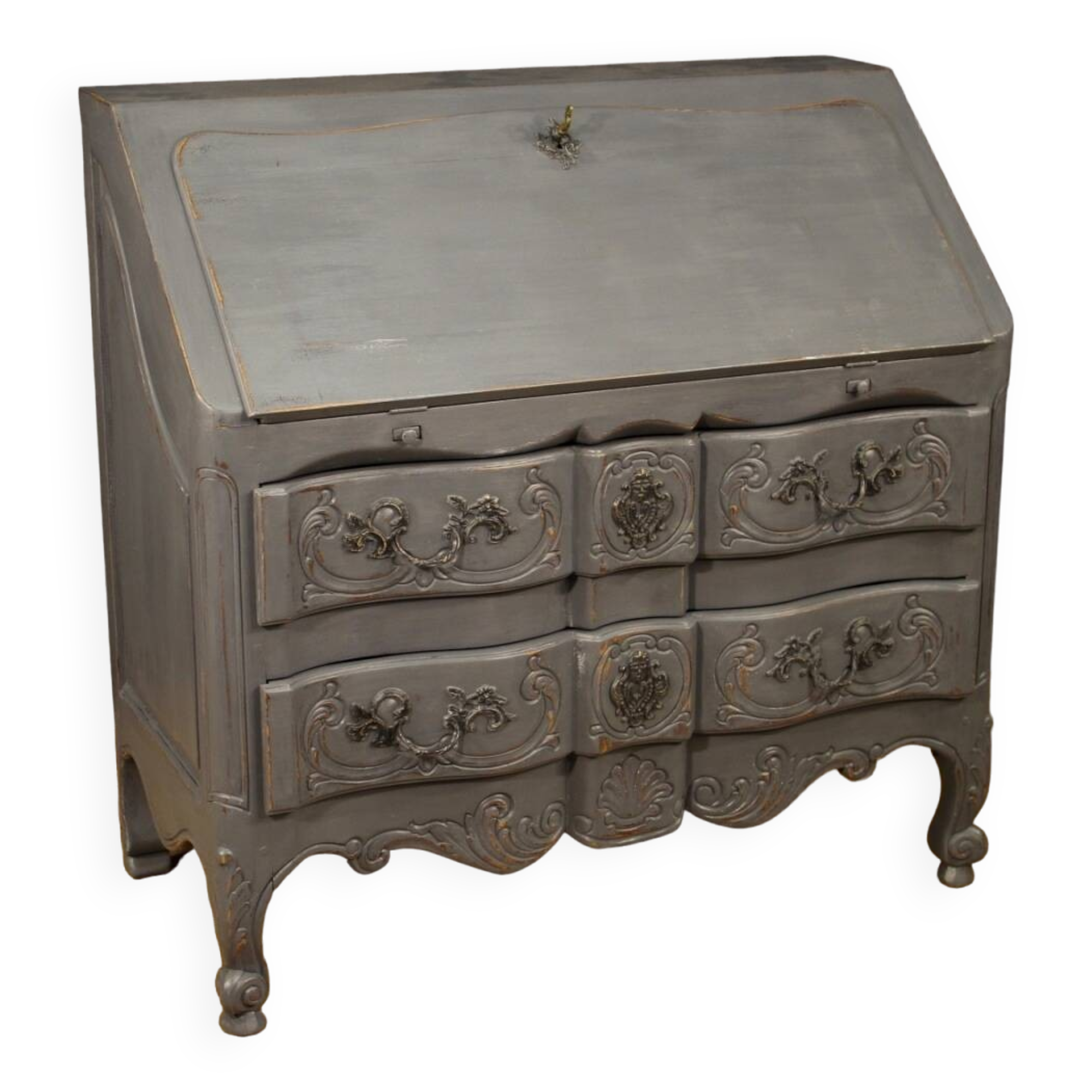 Shabby chic style lacquered wood sloping desk or chest of drawers, circa 1920-1930