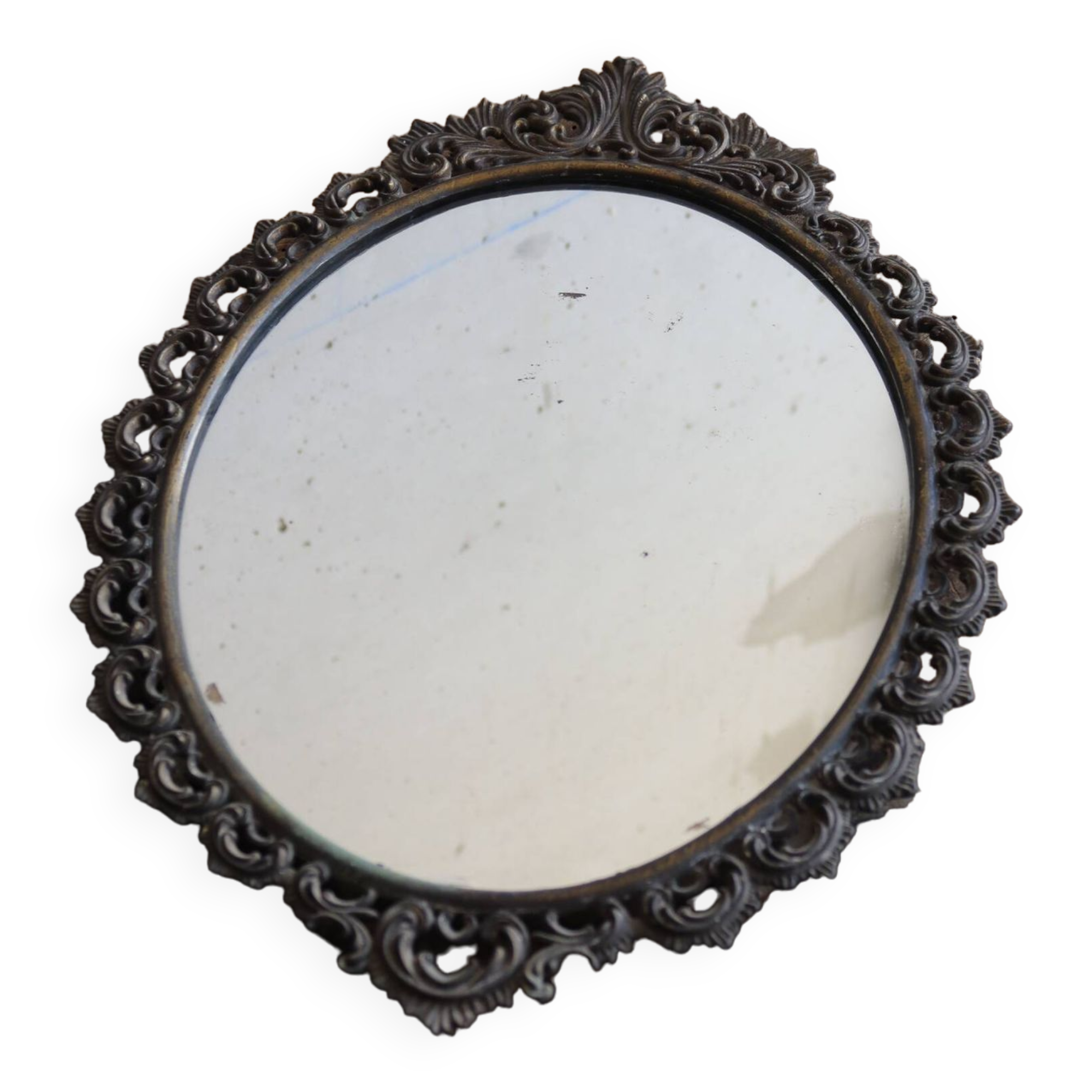 Baroque style oval metal mirror