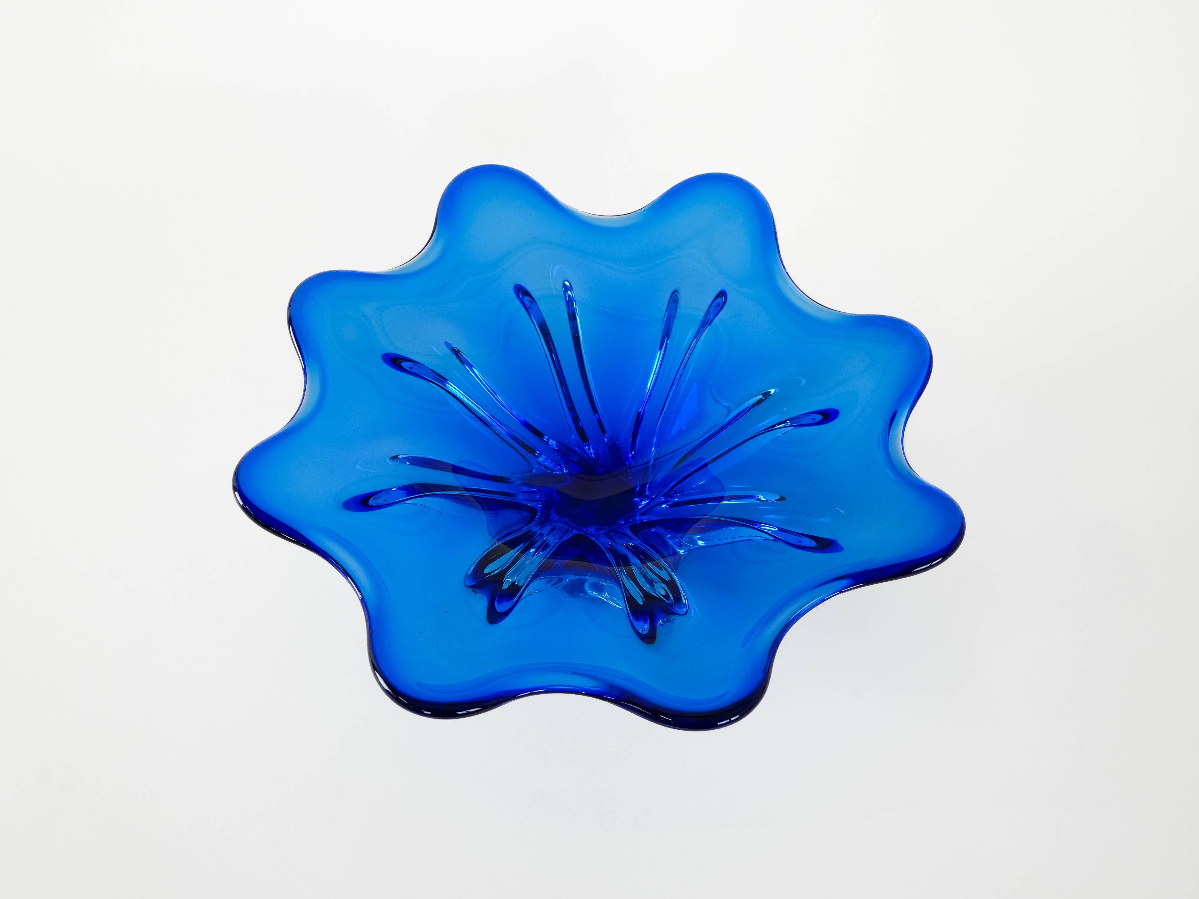 Cobalt flower bowl, Danish design, 1970s, made in Denmark