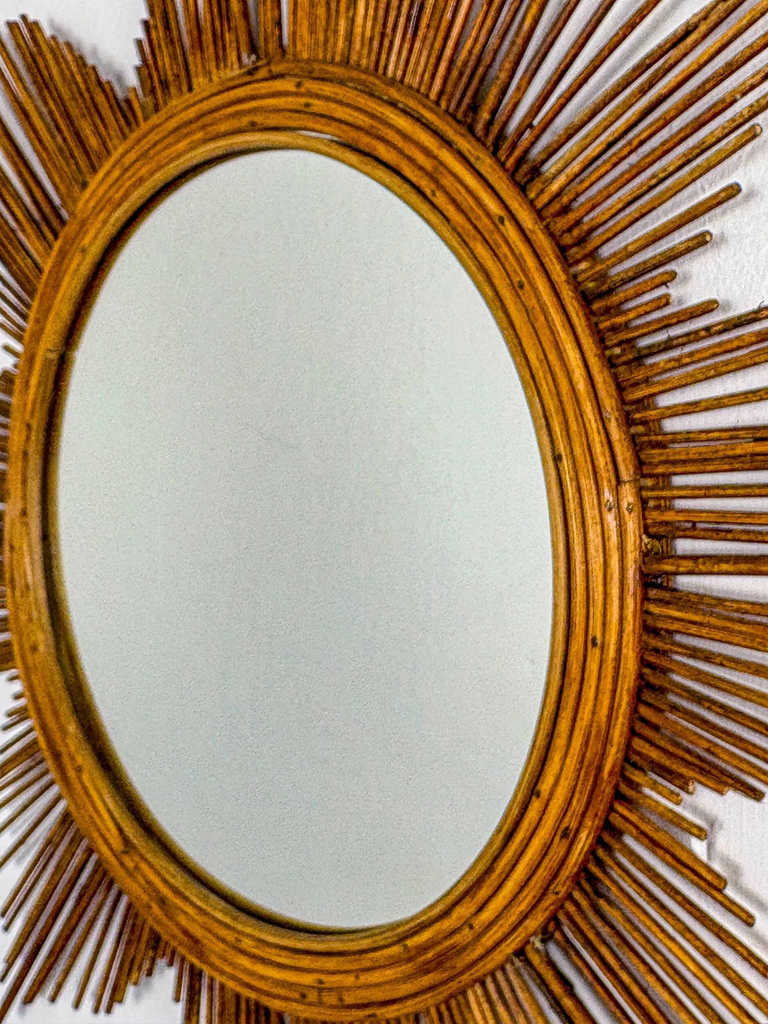 Starburst rattan sunburst mirror, Spain, 1960s