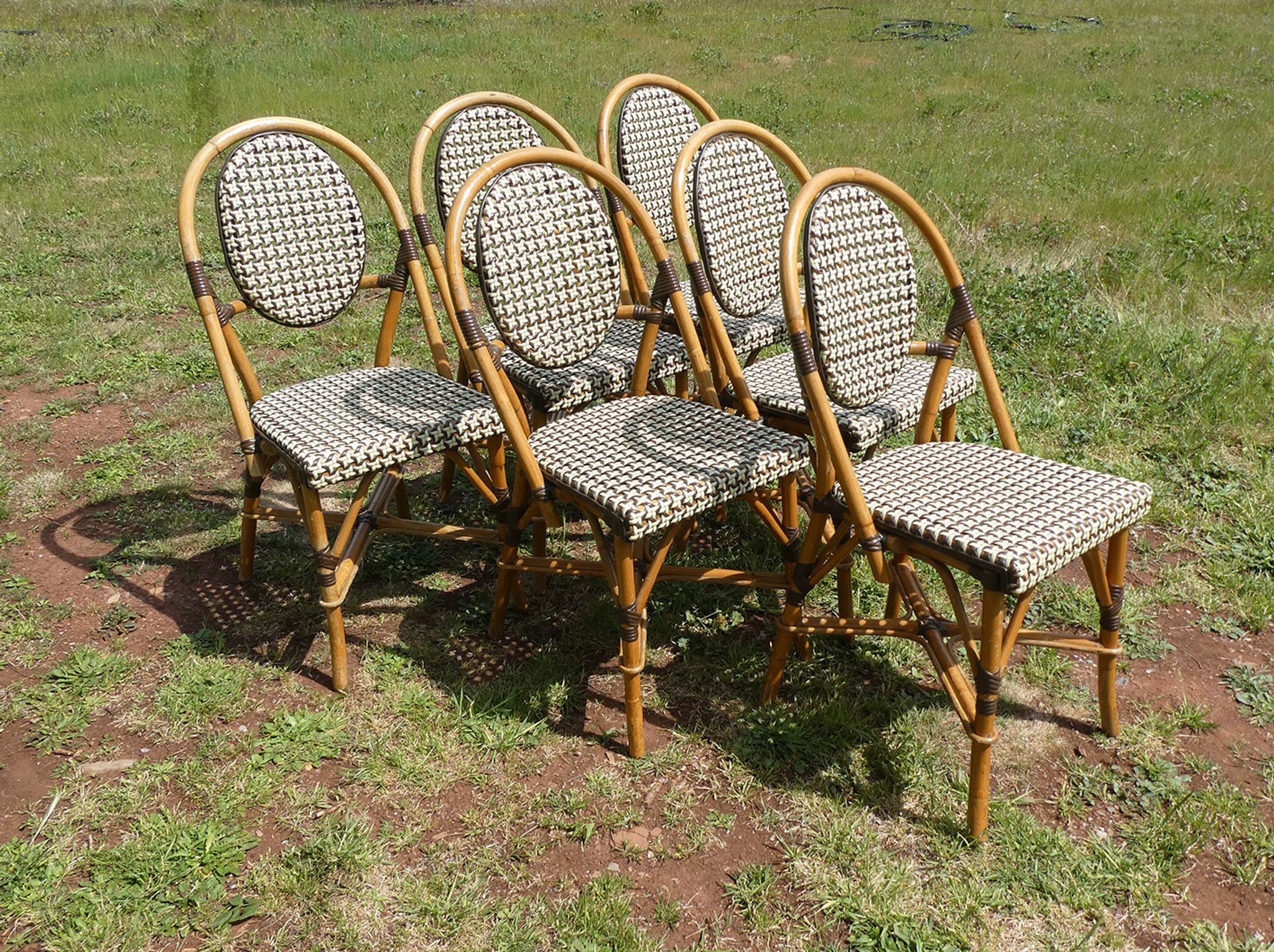 Set of 6 chairs bistro terrace "Parisian" rattan and brown braiding