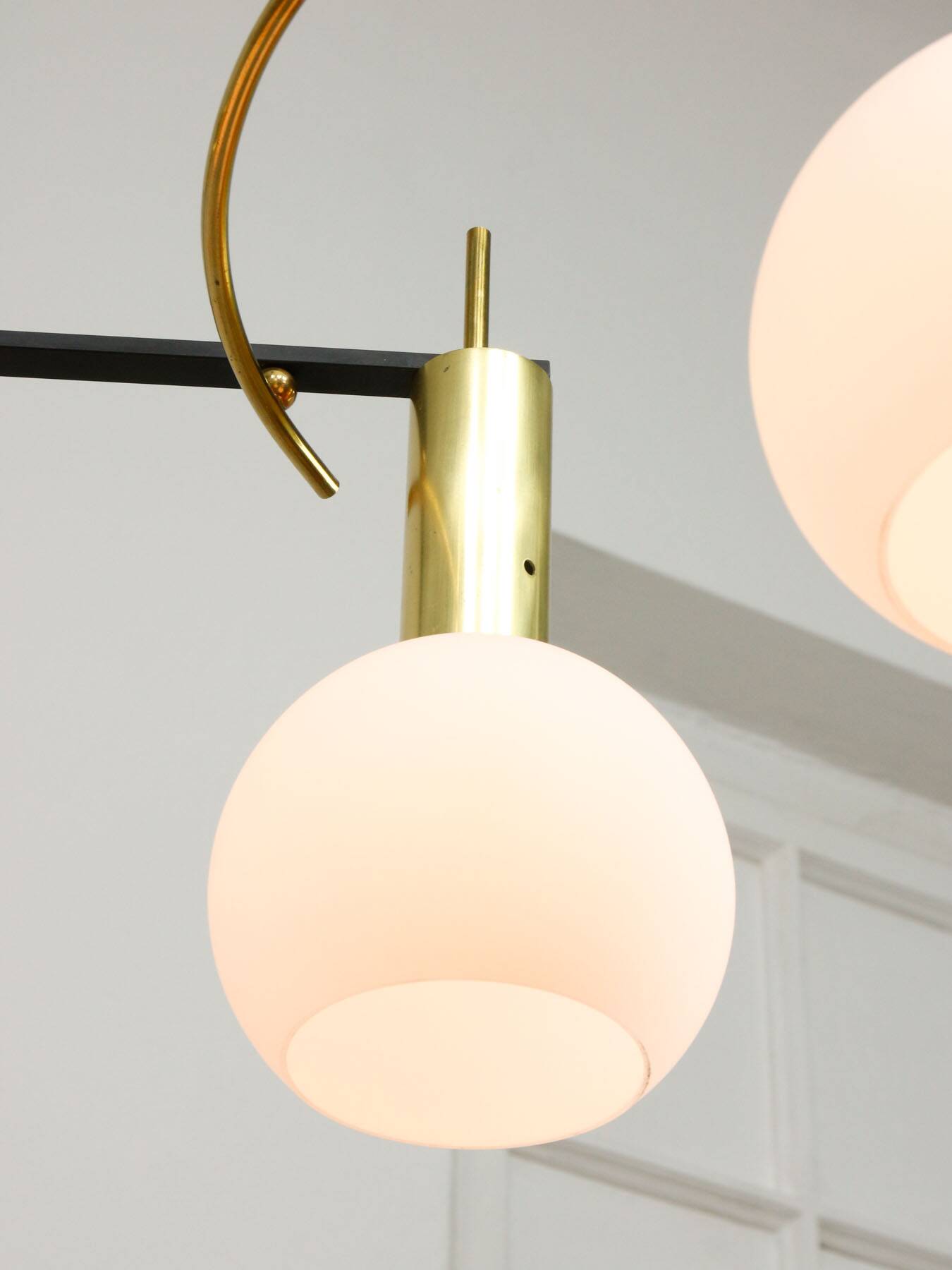 Mid-Century Modern Italian Brass and Opaline Chandelier