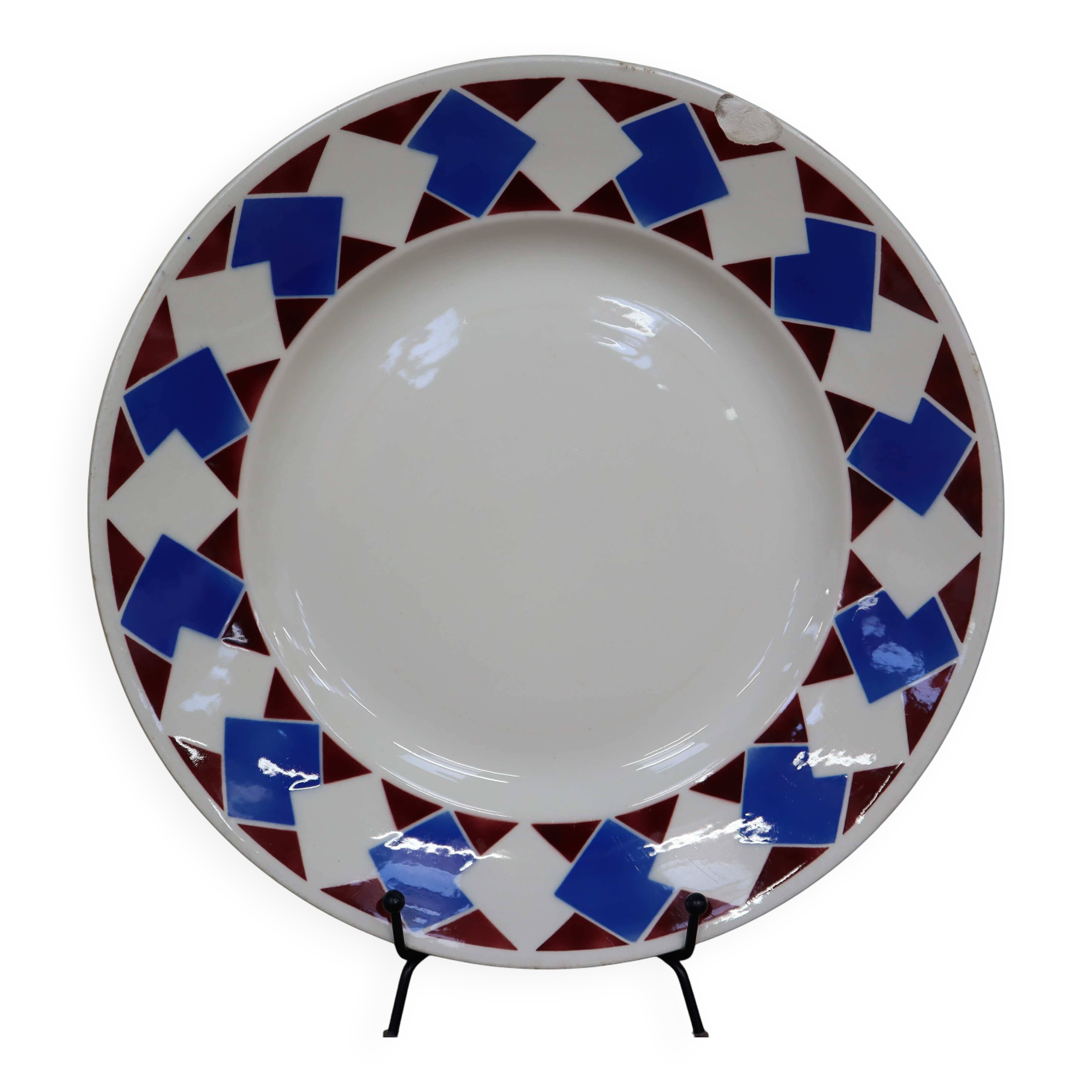 Geometric shaped earthenware dish, old KG Lunéville "kémor"