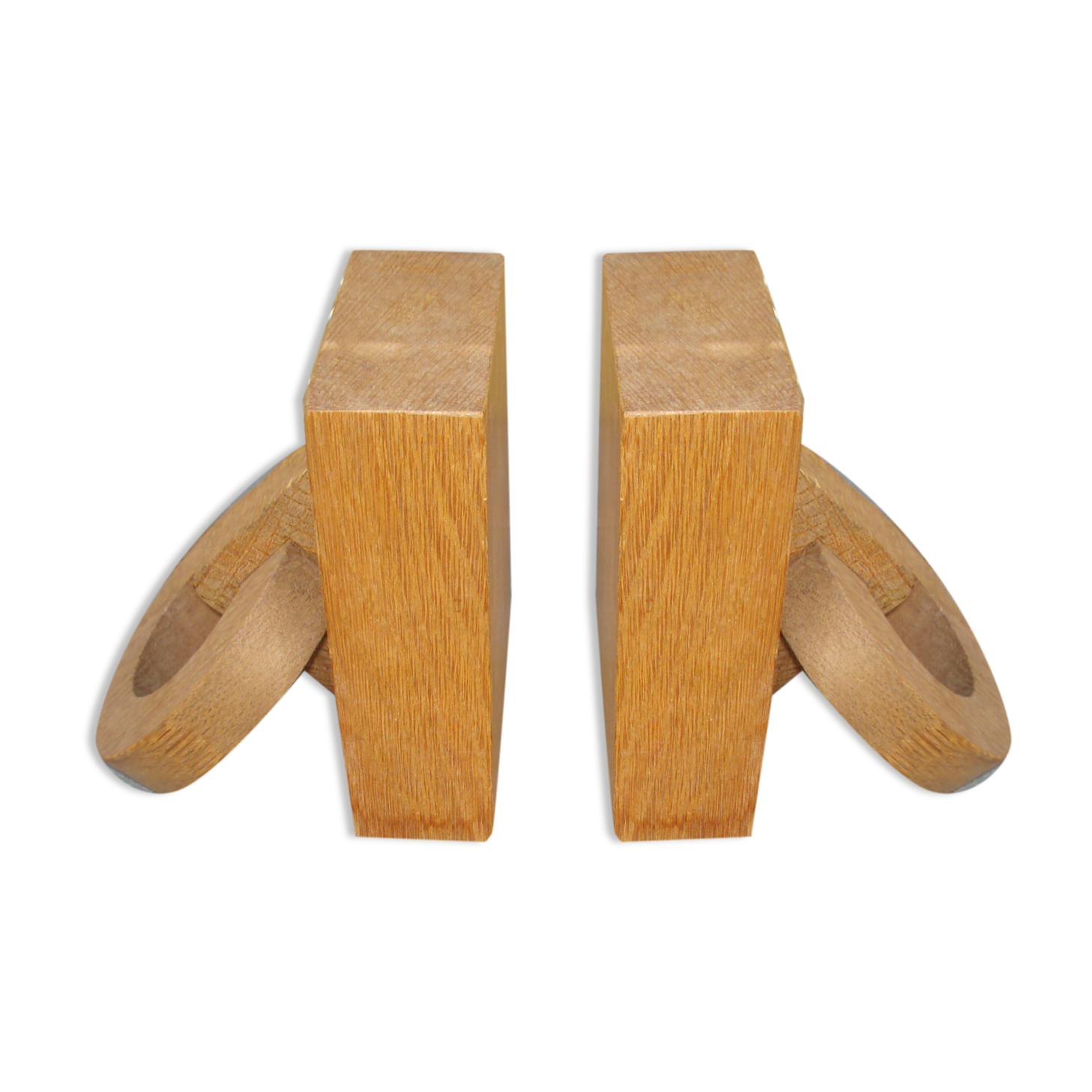 Pair of wooden books with oak rings Jacques ADNET 40s