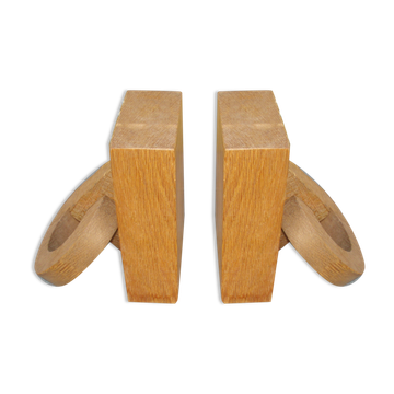 Pair of wooden books with oak rings Jacques ADNET 40s