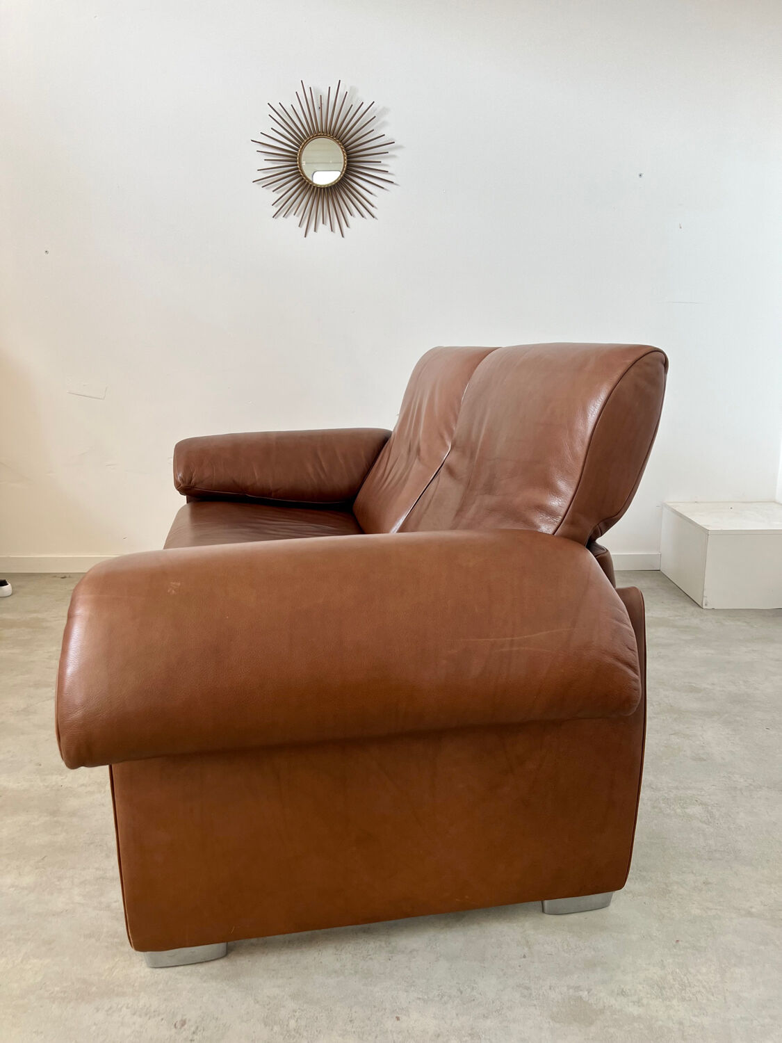 Vintage sofa 2 places leather camel design de sede ds-1023