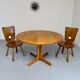 Antique round Scandinavian dining table from the 70s with 1 solid wood extension