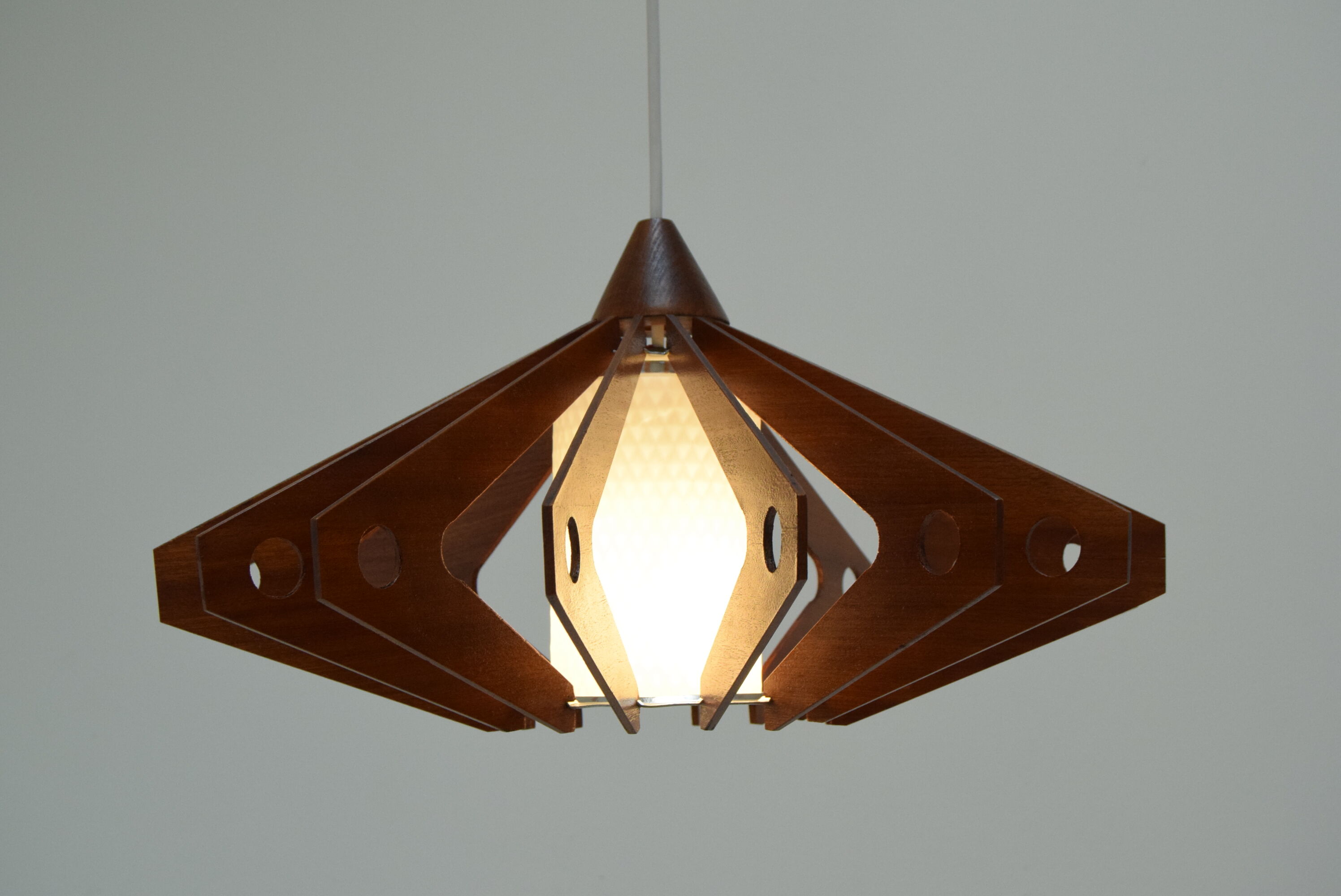 Mid-century wood pendant/drevo humpolec,czechoslovakia,1970's