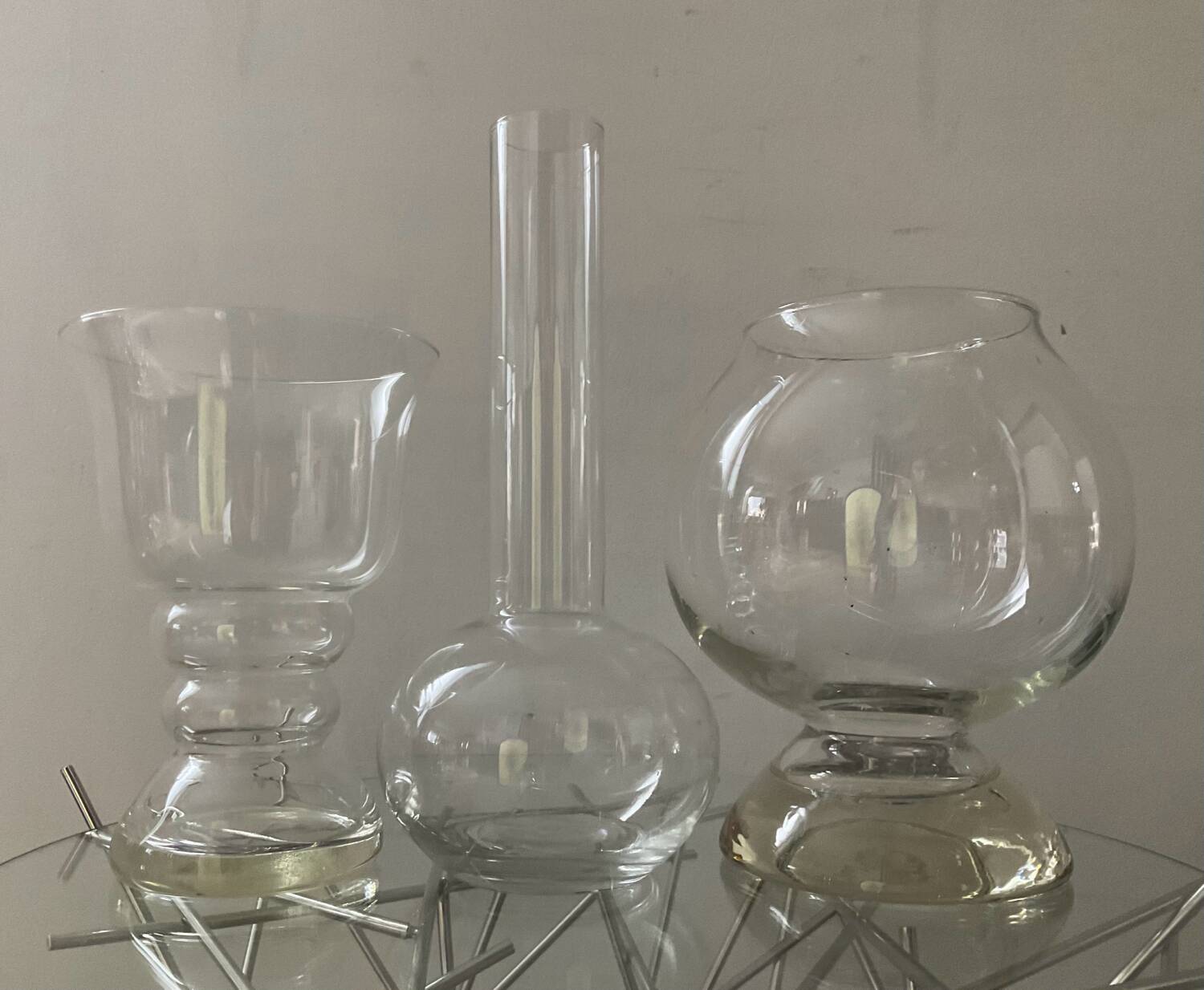 Trio of vintage glass vases