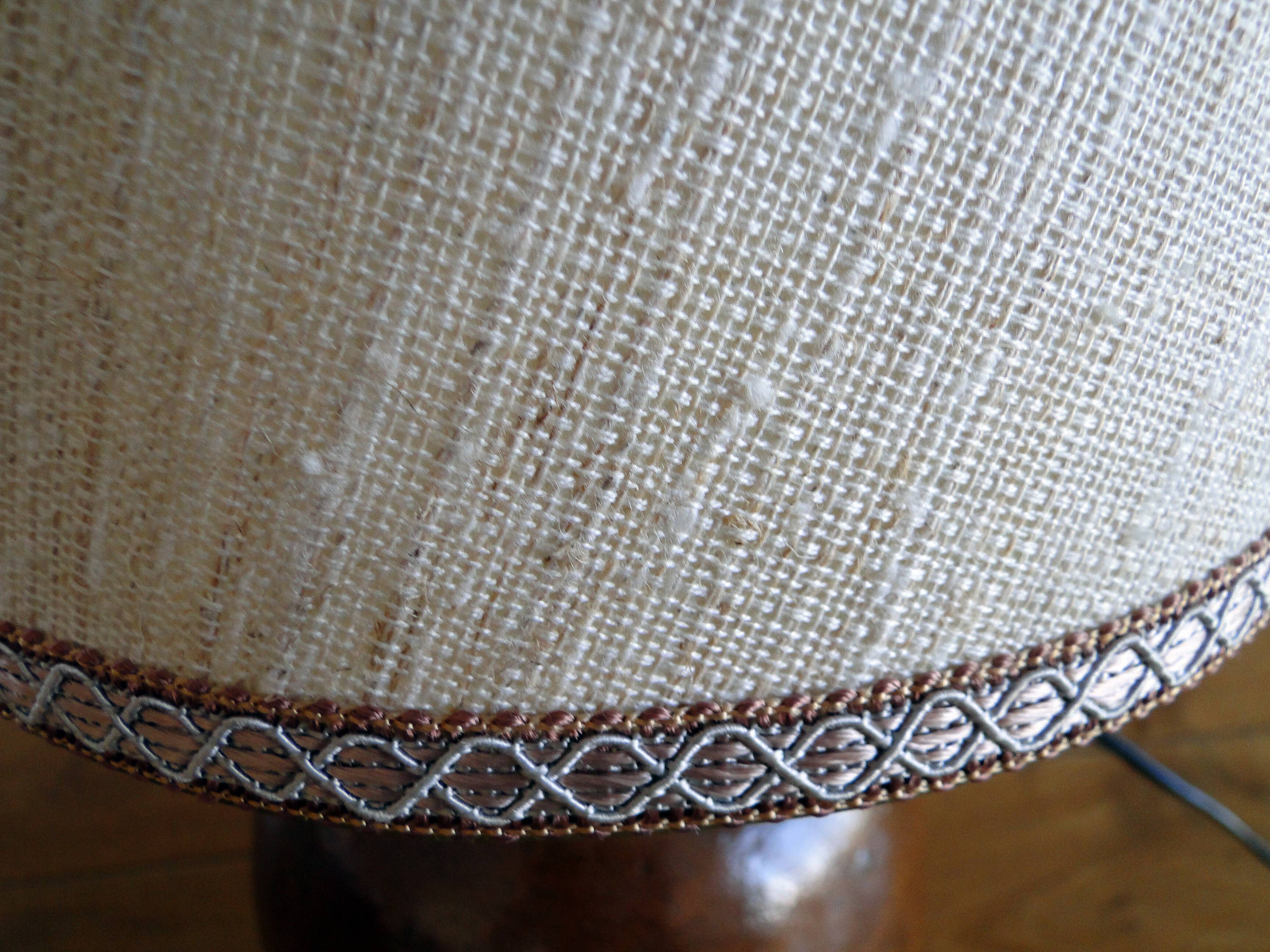 Vintage lamp 60s/70s foot glazed stoneware lampshade woven linen