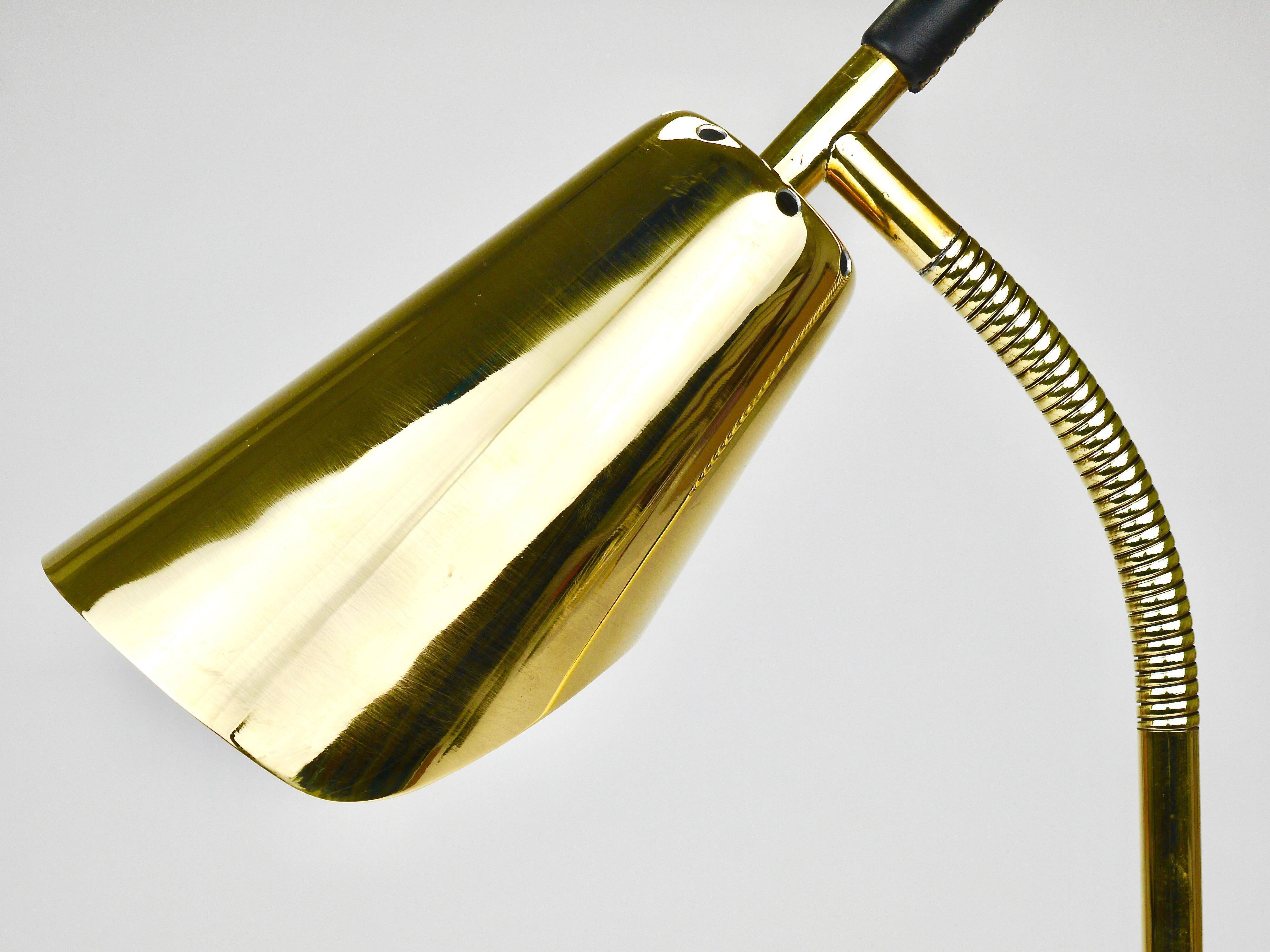 Rare desk and table lamp in brass and leather by Carl Aubock II #4280, Vienna, Austria.