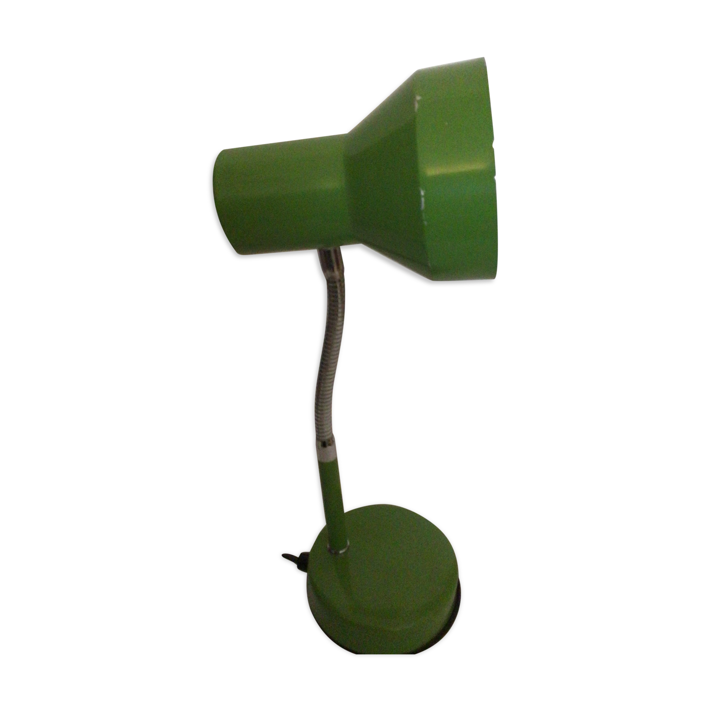 Lampe de table articulée flexible couleur vert olive métal chromé vintage.