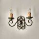 Pair of old wrought iron sconces patina green and gold - 2 lights