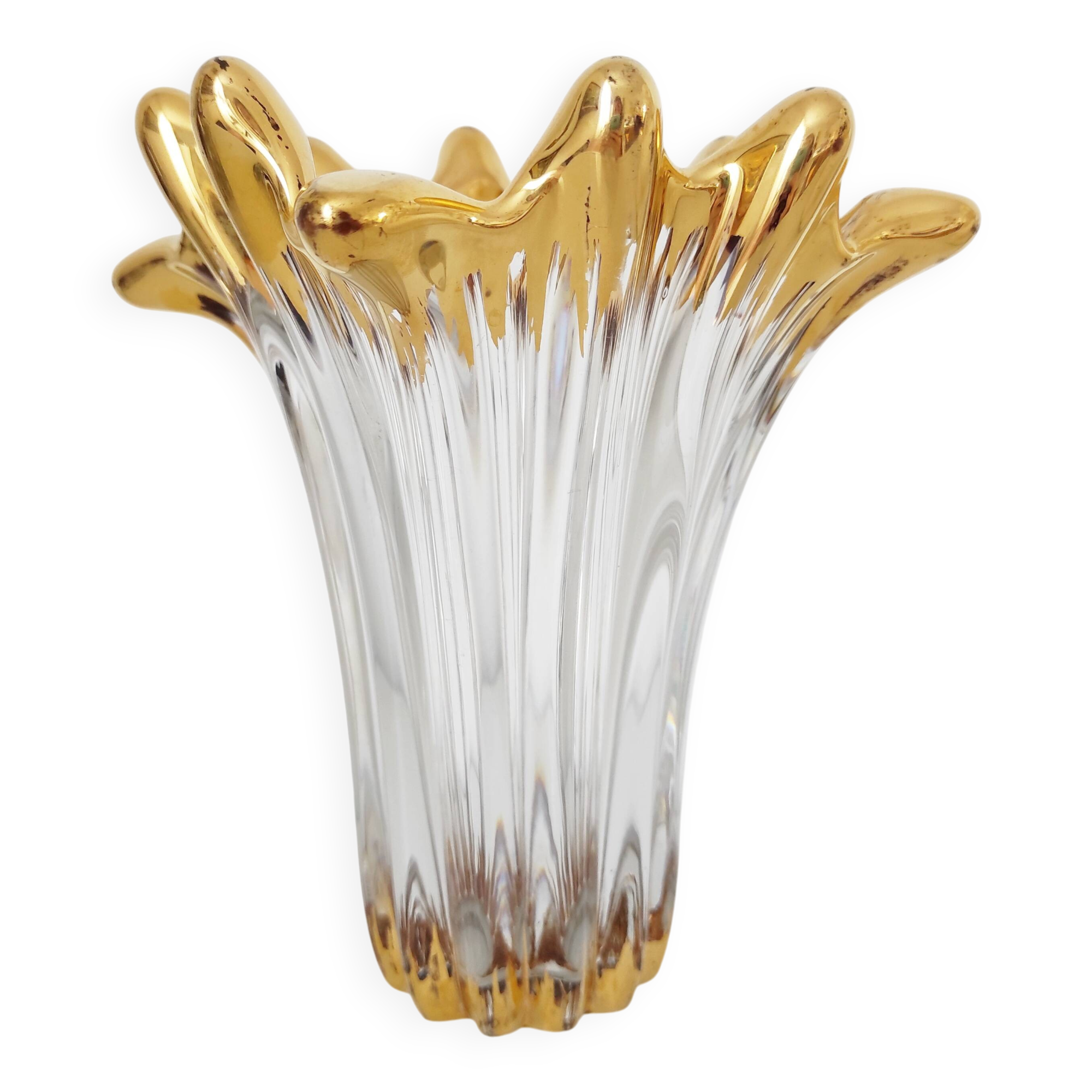 Splash-shaped crystal vase with gold rim