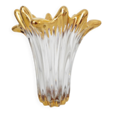 Splash-shaped crystal vase with gold rim
