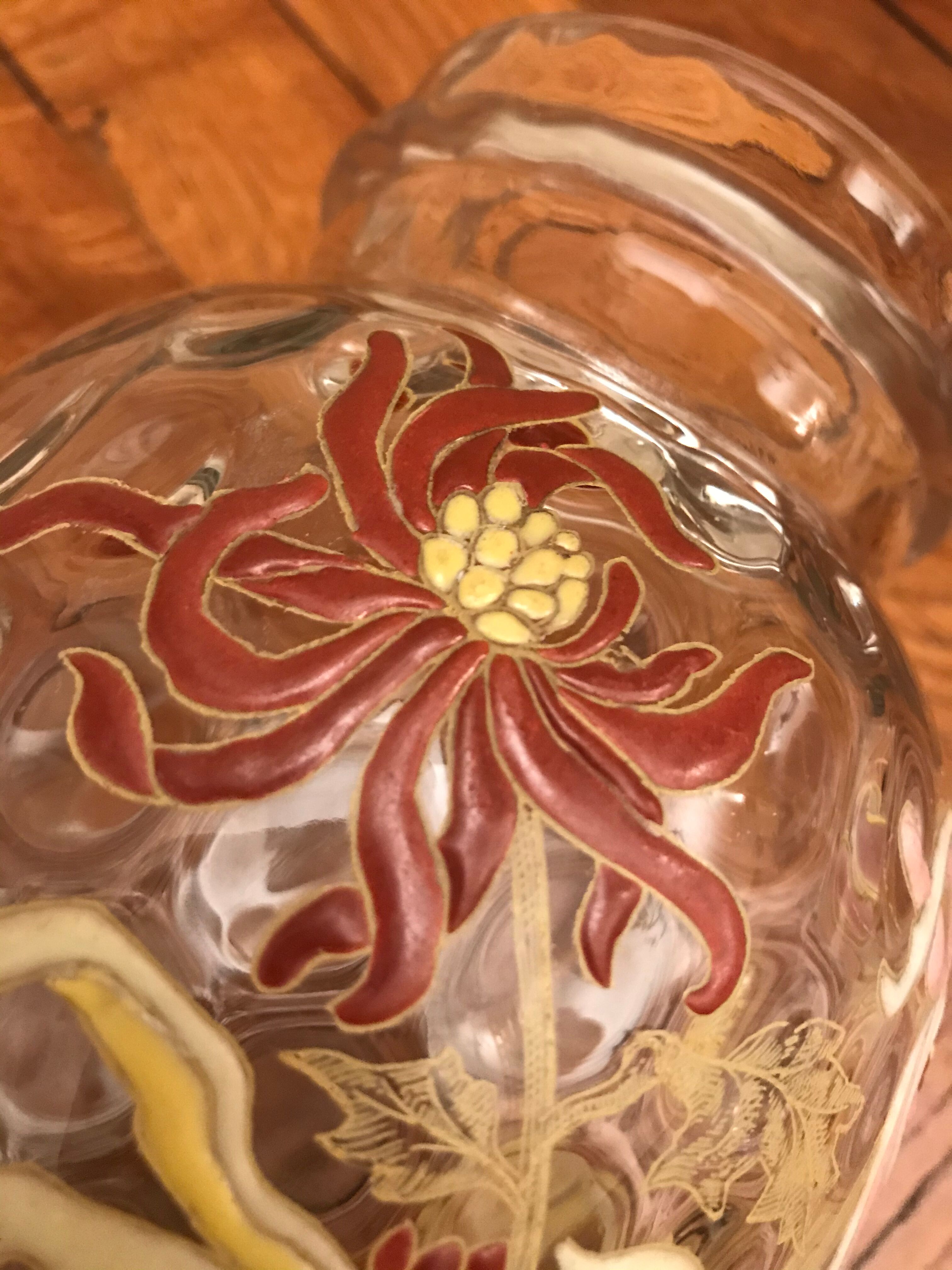 Art Nouveau Legras vase enamelled chrysanthemums
