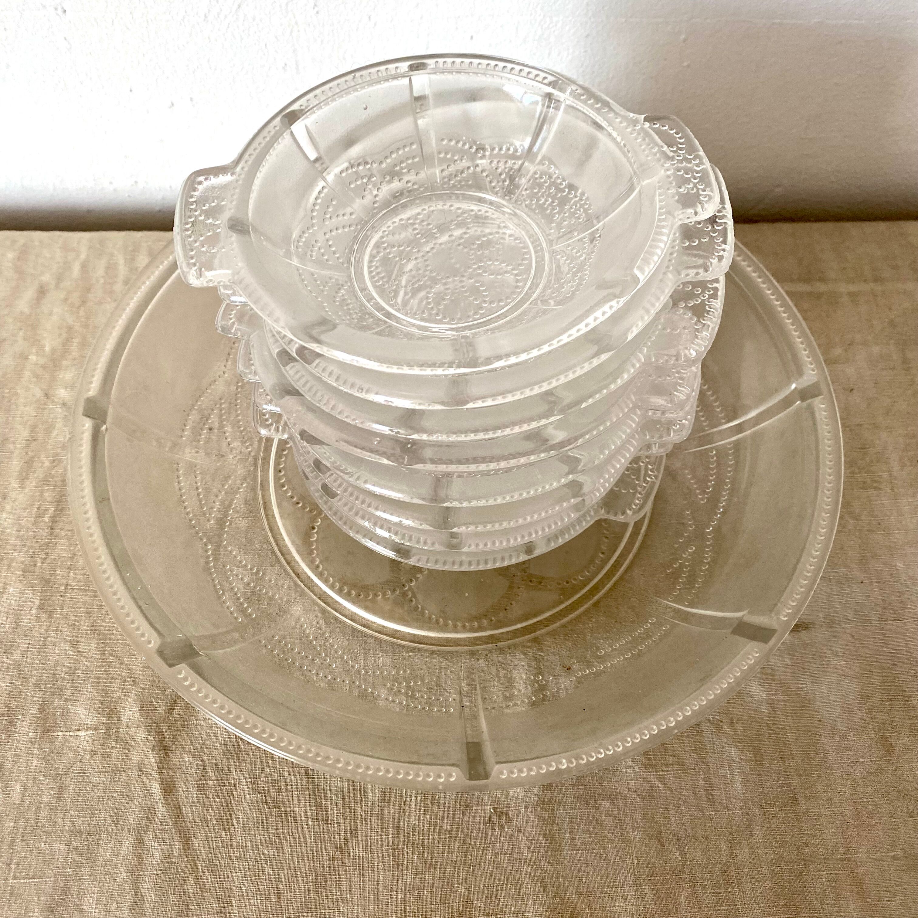 Vintage fruit salad set in glass, bowls and salad bowl