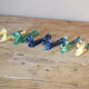 6 knife-wielding colorful ceramic dogs 60s