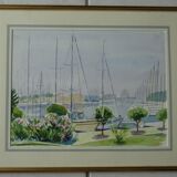 Tableau Marine Port Camargue Sud France signé M. Tardy