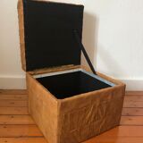 Vintage patchwork leather storage pouf circa 1960