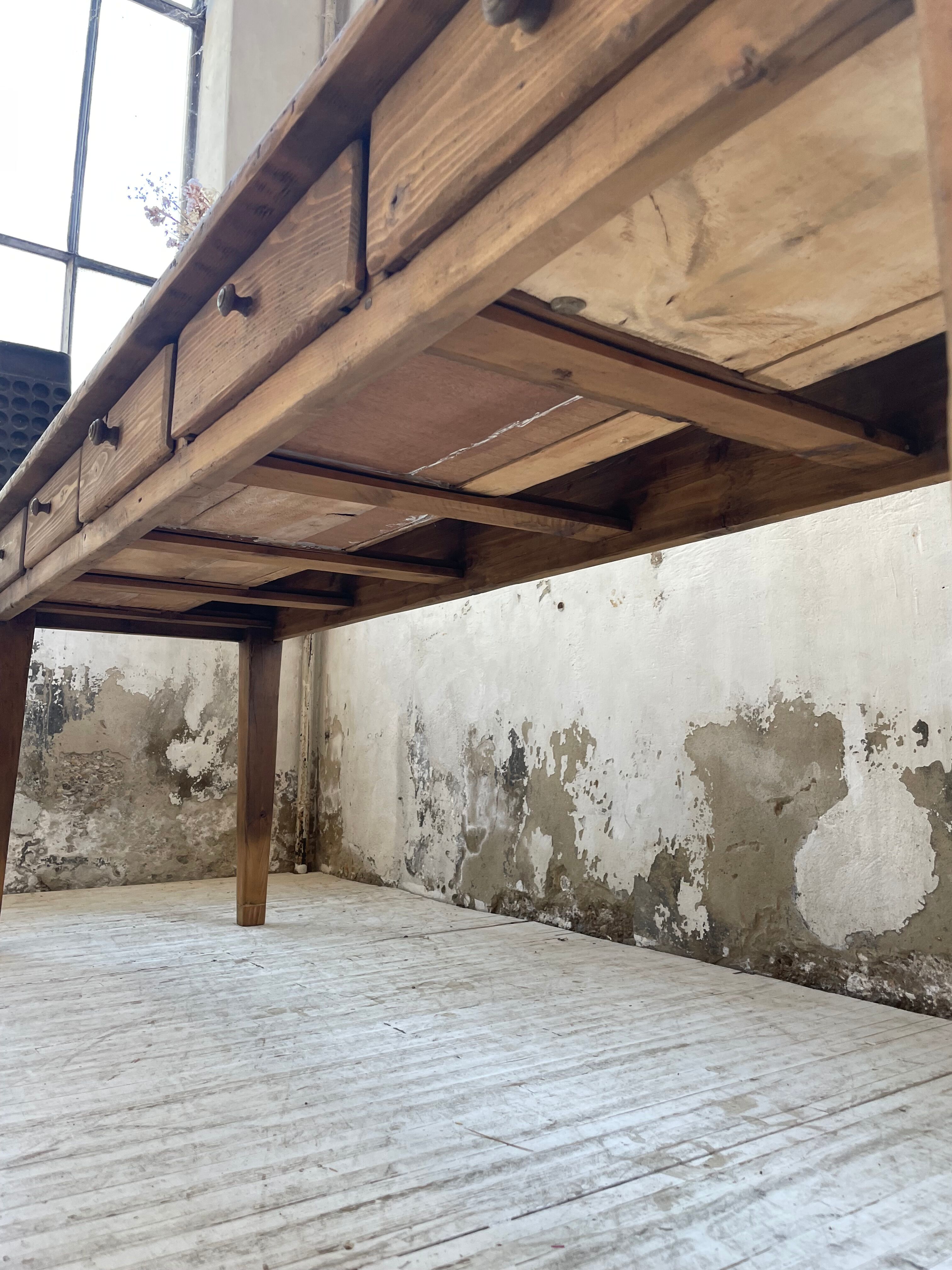 Farmhouse table pine multi-drawers