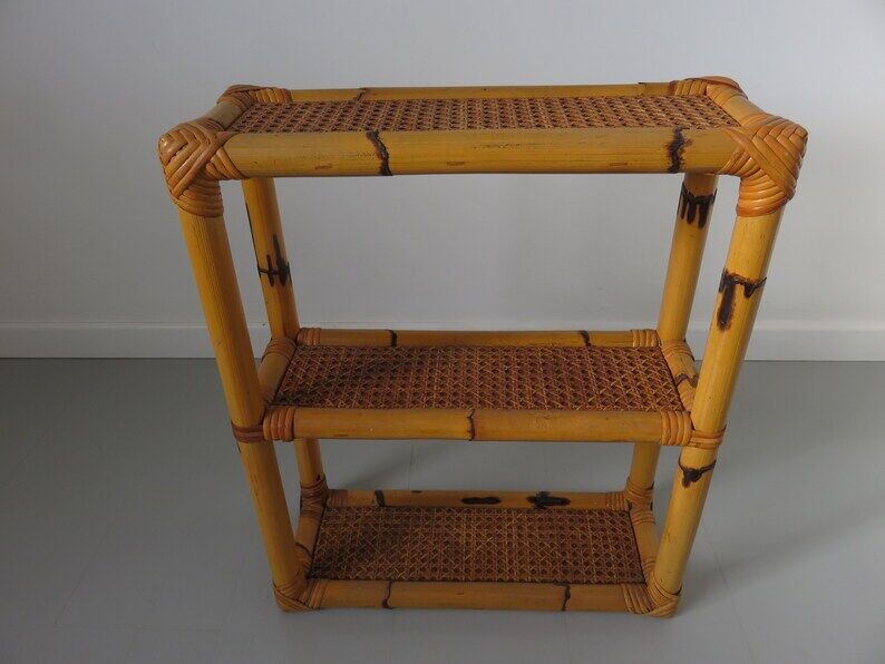 Rattan canning shelf, bamboo 60s 70s