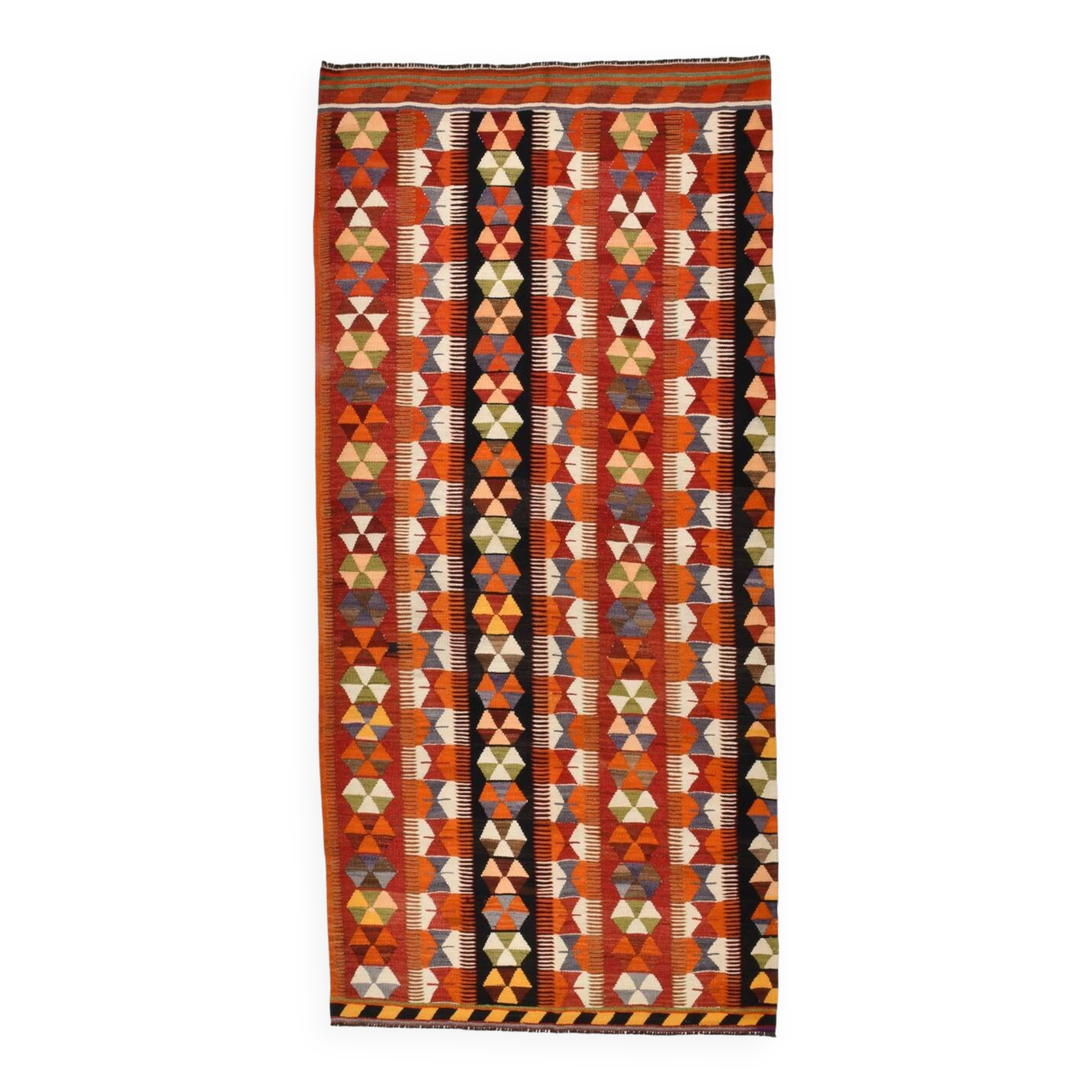 5x10 Pumpkin Orange & Red Kilim Rug, Vintage Turkish Kilim Rug, 143x313