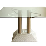 Industrial steel tube and diamond chequer plate table with a glass top, 1990s.
