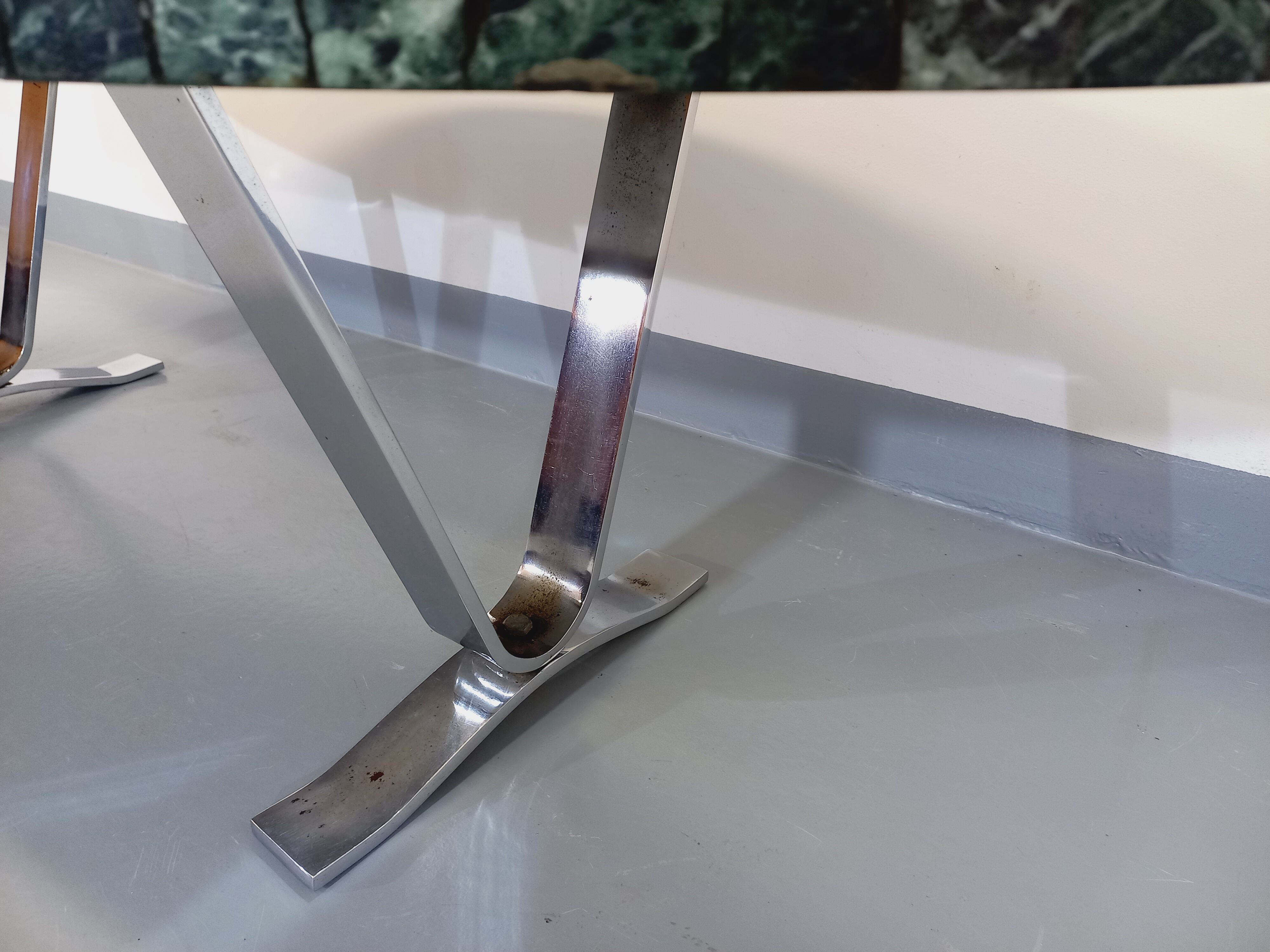 Vintage oval coffee table in stone and chromed metal from the 70s