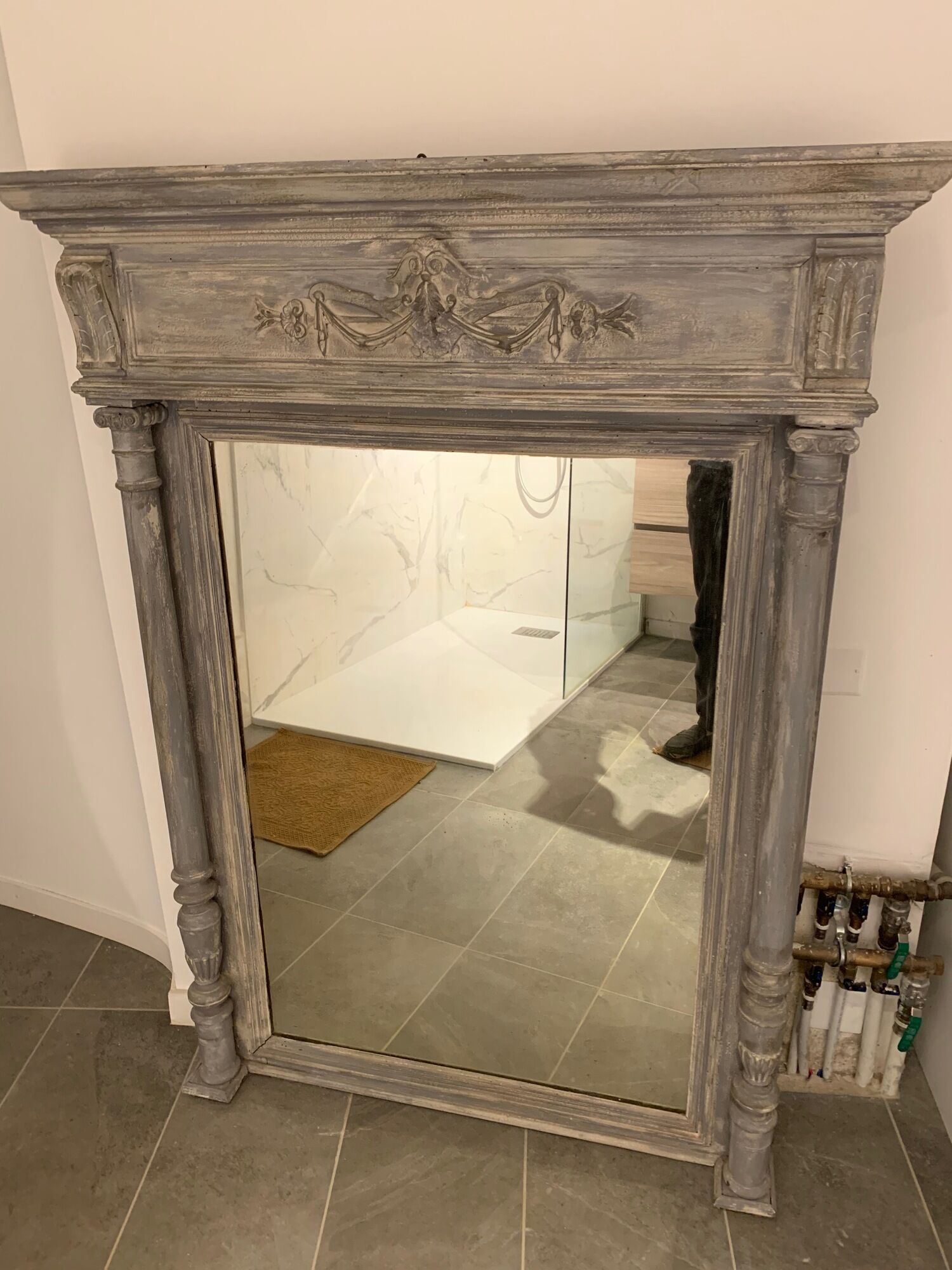 Trumeau ancien fin XIXè, grey wood, Shabby chic style 109x142cm