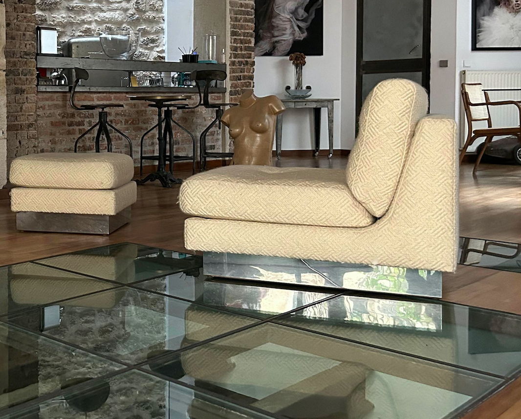 Vintage armchair and ottoman "California" Jacques Charpentier, "Flat" edition, France 1970