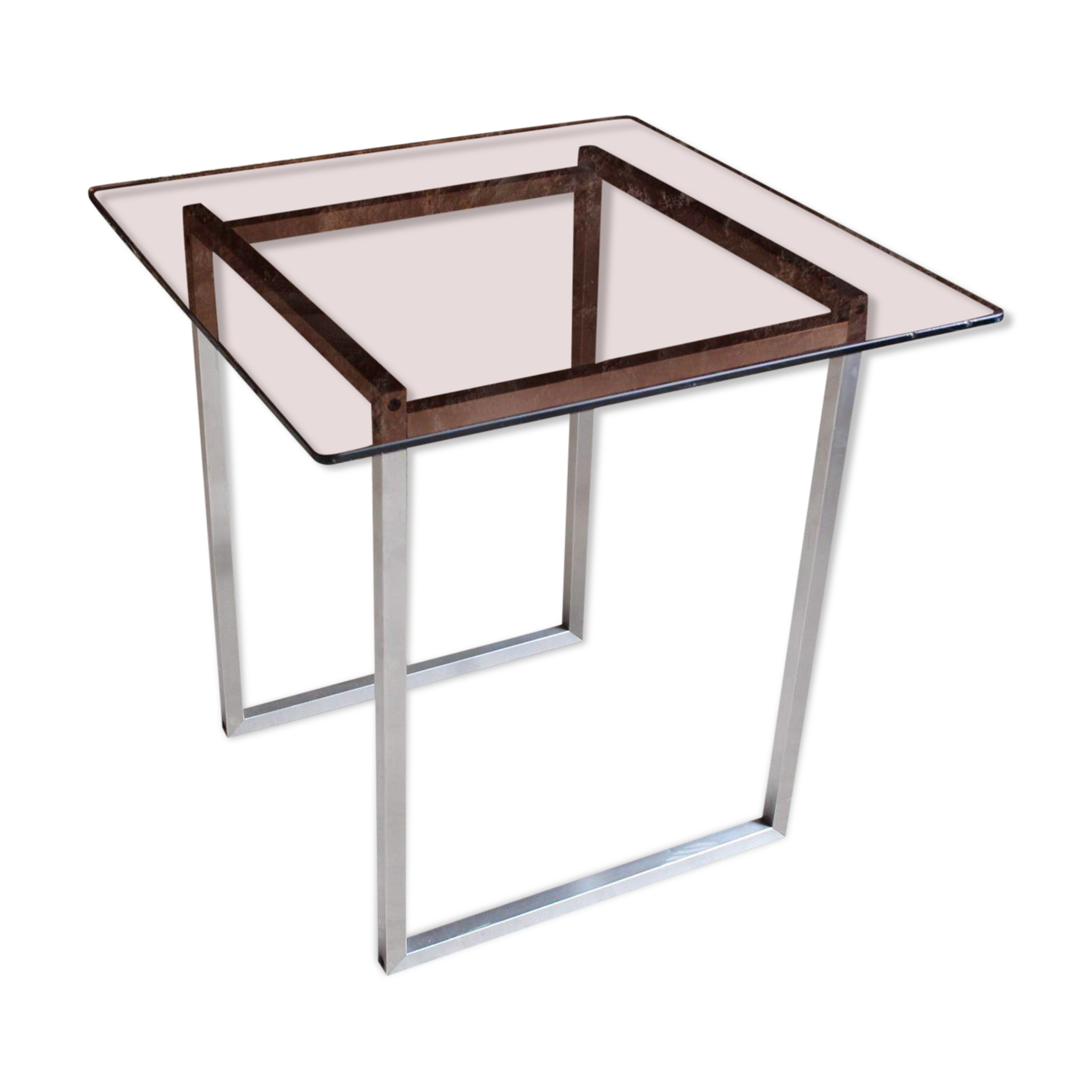 Table aluminum base and vintage glass top