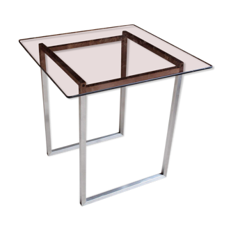 Table aluminum base and vintage glass top