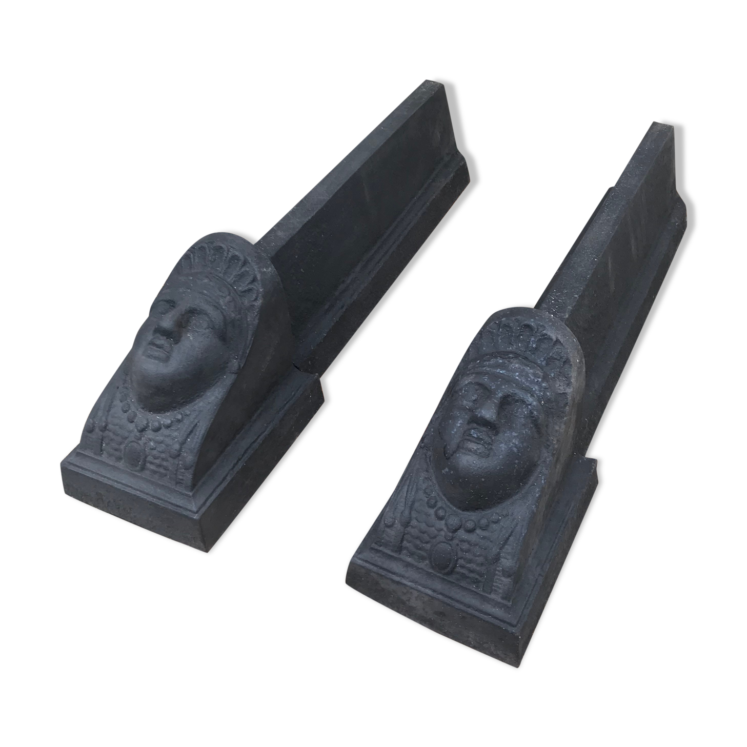 Former pair de chenet head woman black metal great vintage chimney