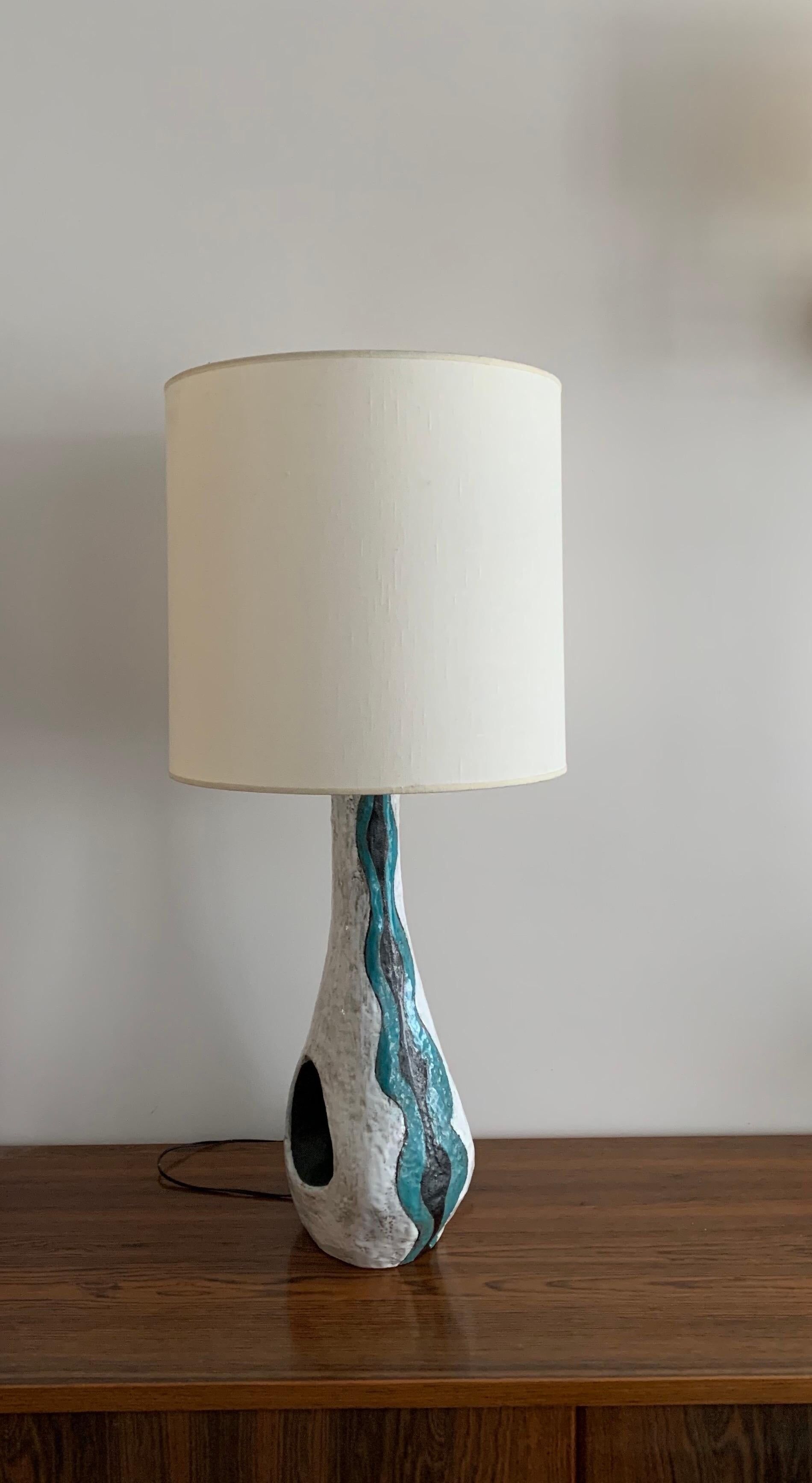 Asymmetrical ceramic lamp Vallauris France 1950, signed, unique