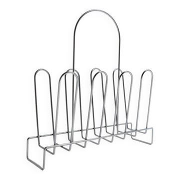 Argent Chrome Metal Vintage Magazine Rack Space Age 1970s Open-Frame Sculptural Storage