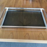 Large vintage smoked glass and chromed metal tray