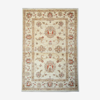 Handmade ziegler carpet cream wool floral area rug- 100x147cm