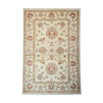 Handmade ziegler carpet cream wool floral area rug- 100x147cm