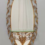 Entryway Mirror and Brass and Glass Console by Pierluigi Colli with Floral Frame