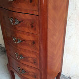 Chiffonnier Louis XV marquetry and marble