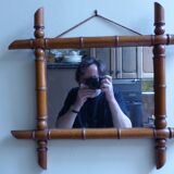 Mirror in solid beech Art Deco imitation bamboo