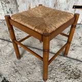 Vintage Wooden Stool with Woven Seat #D502