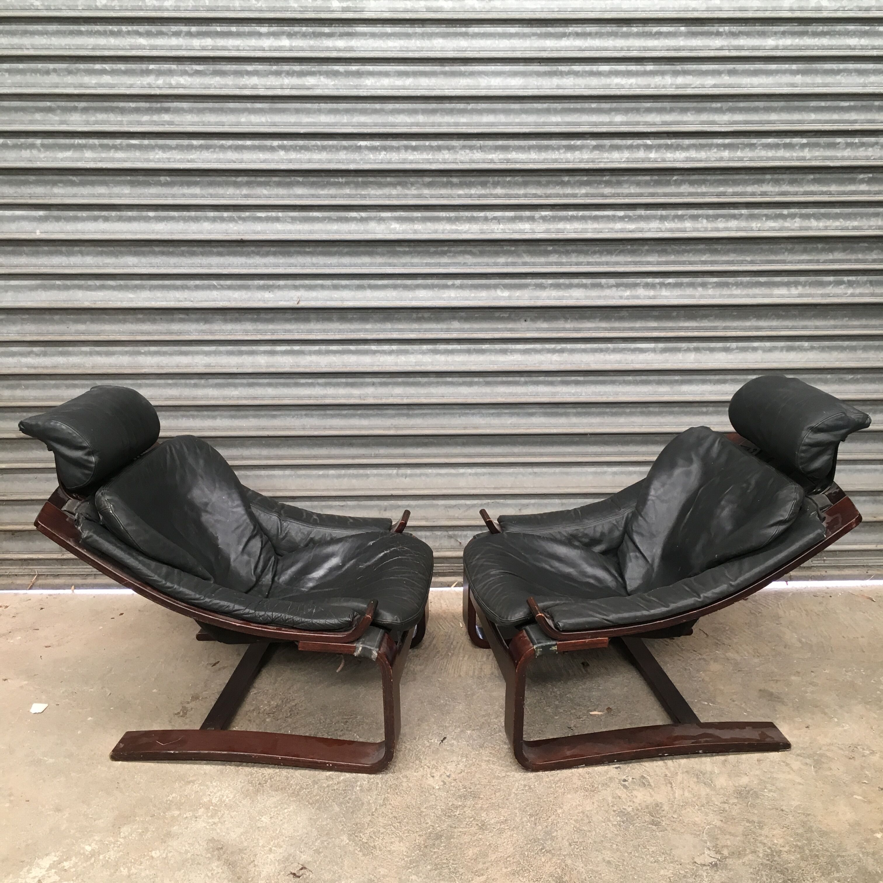 Pair of kroken leather armchairs design 1970