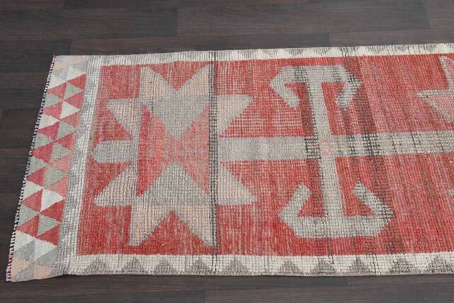1970s Turkish Oushak Handmade Wool Cotton Red Runner Rug 90x304