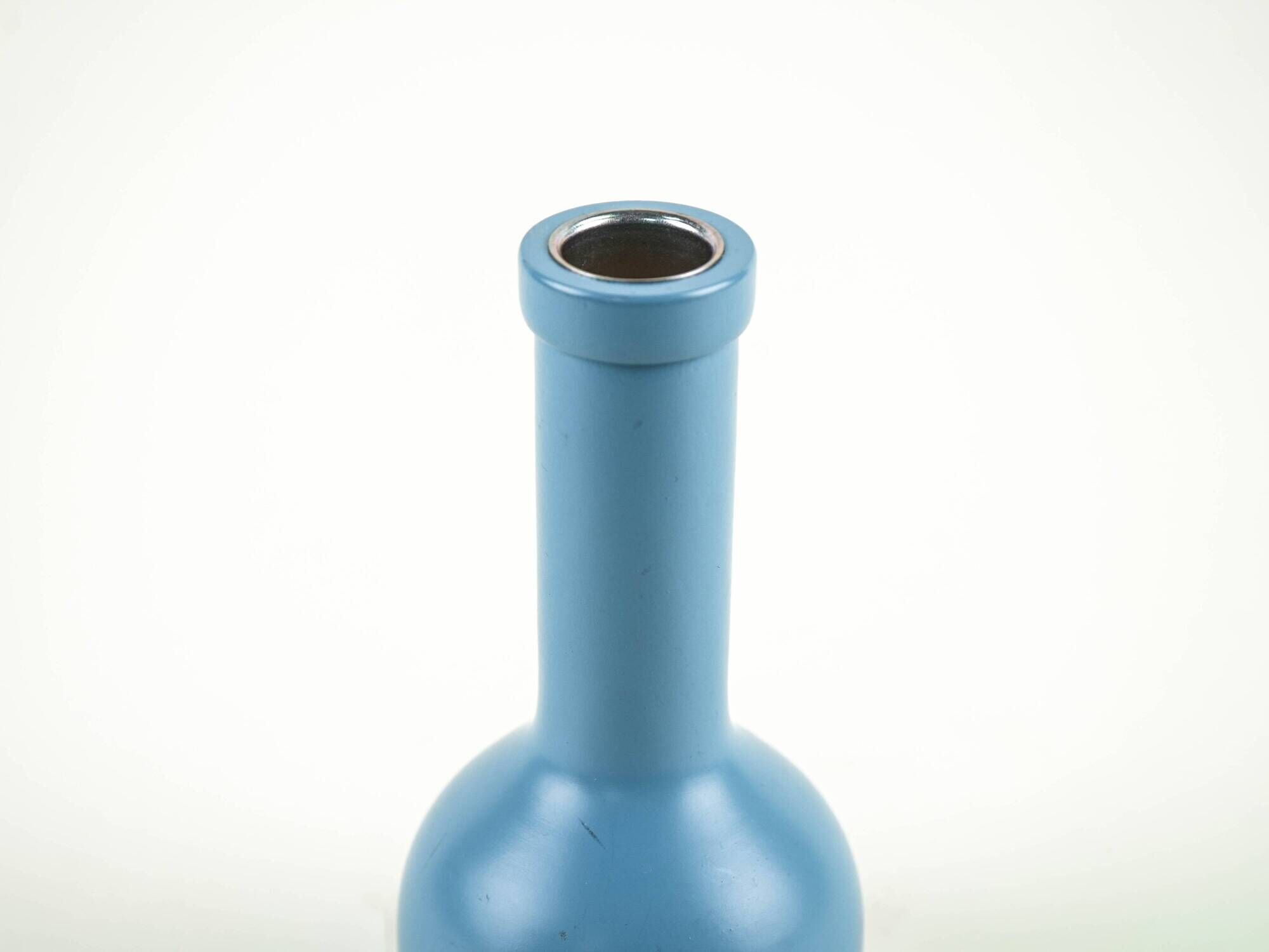 Wooden candlestick with blue enamel accent, Danish design from the 1970s,